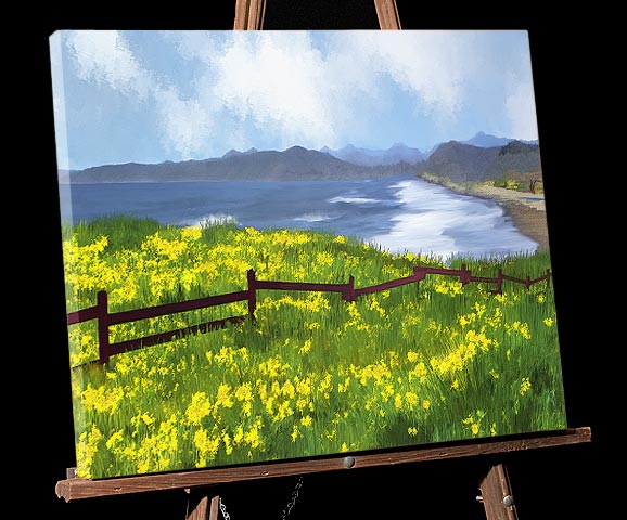 California Central Coast Painting; Buttercups at Morrow Bay sold as framed photo or gallery wrap canvas