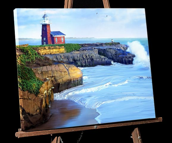 California Central Coast Painting; Santa Cruz Surfing Museum sold as framed photo or gallery wrap canvas