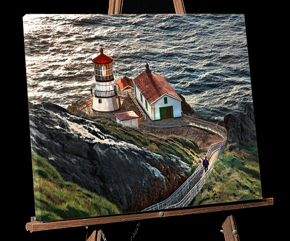 California North Coast Painting; Point Reyes Lighthouse sold as framed photo or gallery wrap canvas