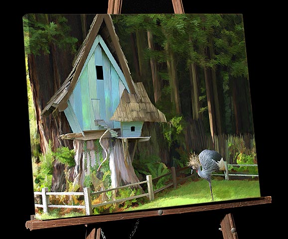 California North Coast Painting; Treehouse Sequoia Zoo with crane