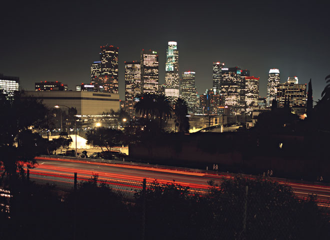 A night scene in Los Angeles, California.