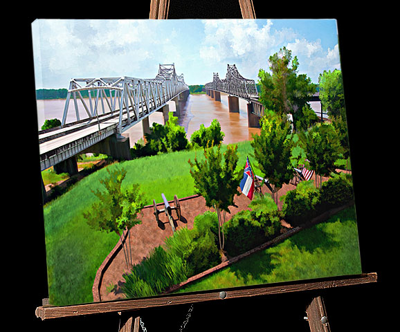 Bridges over Mississippi River Painting; Blue Star Memorial of Battle of Vicksburg