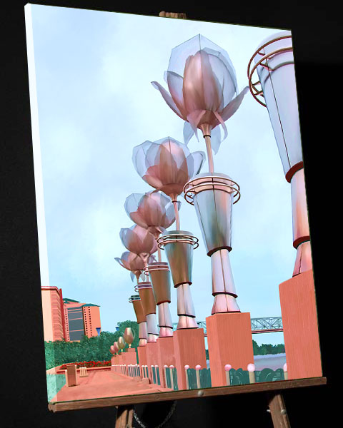 Shreveport Louisiana Painting; Giant Steel Roses along the Red River