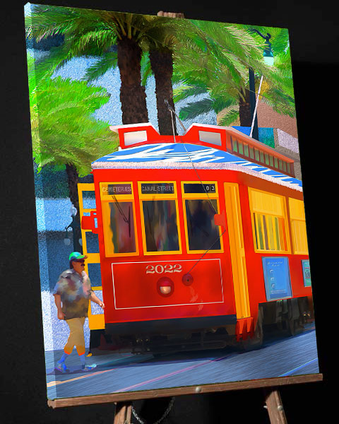 Louisiana Painting; Canal Street Streetcar 2022-New Orleans