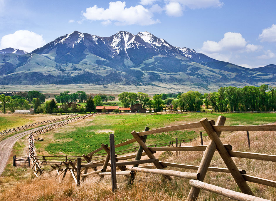 Buy this Fence and farm beneath Emigrant Peak - Paradise Valley photograph