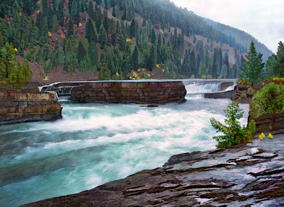 Kootenai Falls where the Kootenai River drops 30 feet near Libby Montana