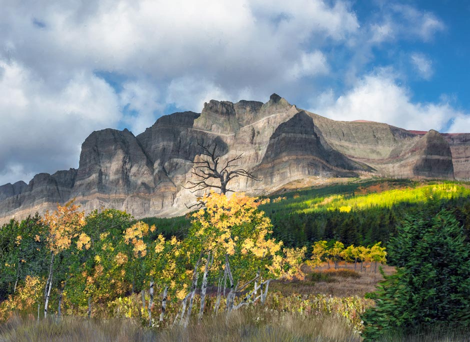 Sherburne Rockies from Many Glaciers Road in Glacier National Park