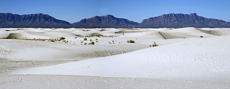 White Sands National Monument Panorama; Almagordo New Mexico; San Andres Mts  are edges of the uplift; picture sold as framed photo or canvas