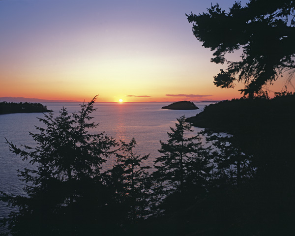 Fidalgo Island at Deception Pass during sunset over Rosario Strait