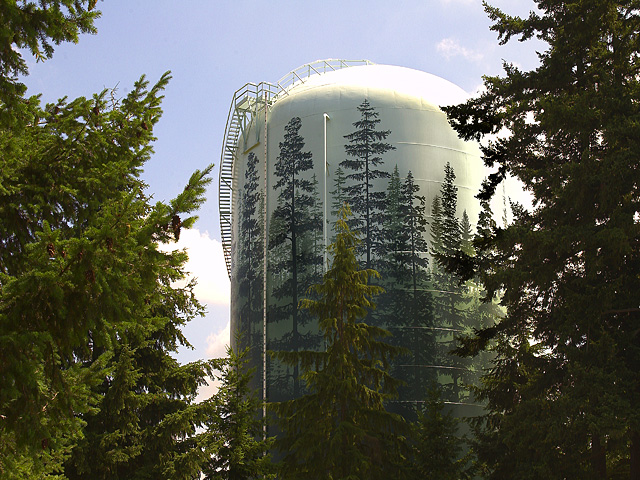 Scenic Washington, Puget Sound, Kent Water Tower with painted trees