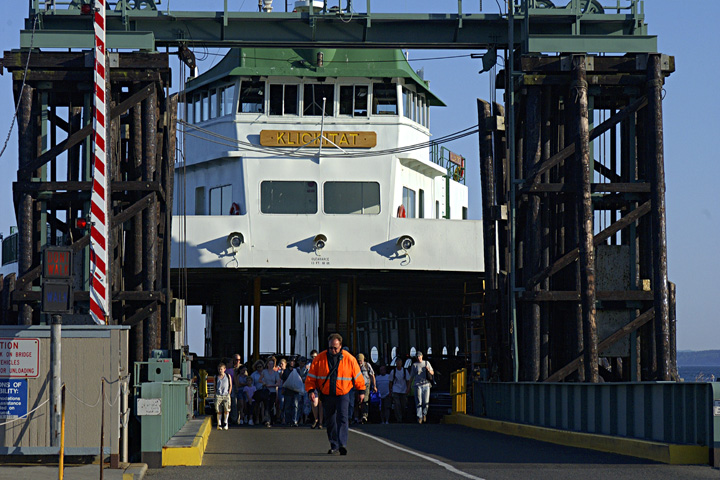 Scenic Washington, Puget Sound, Klickitat Ferry arriving at Whidbey Island from Port Townsend