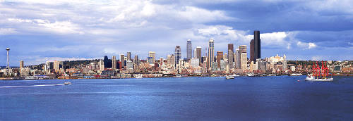 Seattle Skyline and Elliott Bay viewed from Alki Park in West Seattle
