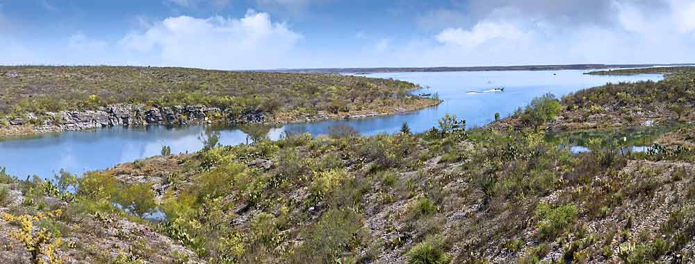 Texas Panorama near Big Bend; Amistad Reservoir of the Rio Grande River near Del Rio sold as framed photo or canvas