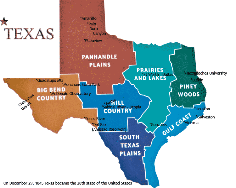 Regions map of Texas