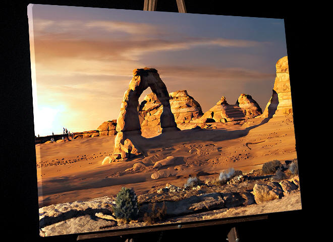 Landscape Art - Delicate Arch at Sunset - Arches National Park Moab Utah - photo to painting 
