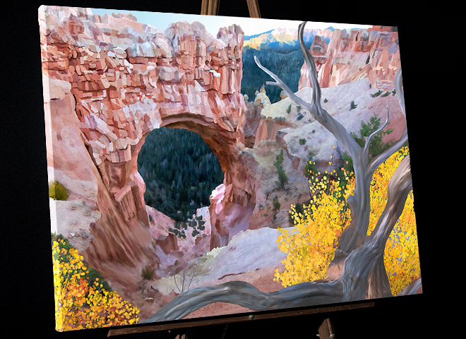 Landscape Art - Natural Bridge in Bryce Canyon National Park - photo to painting 