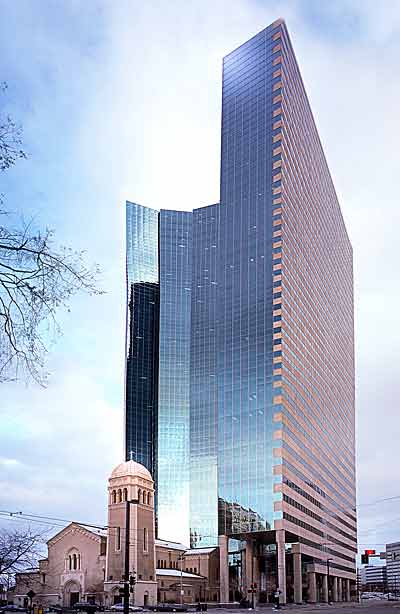 Vertical Panorama - Downtown Denver in the Clouds - skyscrapers; cityscape