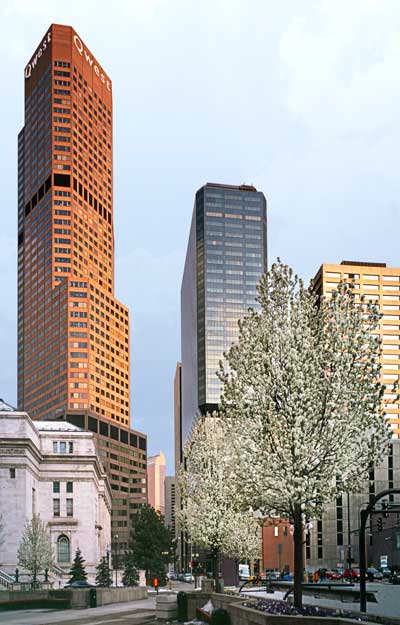 Vertical panorama of Skyscrapers in Denver Cityscape