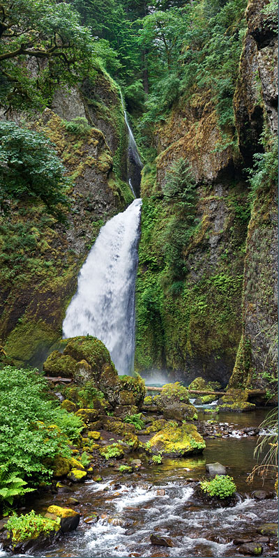 Vertical Panorama  of Wahclella Falls in Columbia Gorge, Oregon