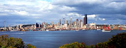 Seattle Skyline and Elliot Bay viewed from Alki Park